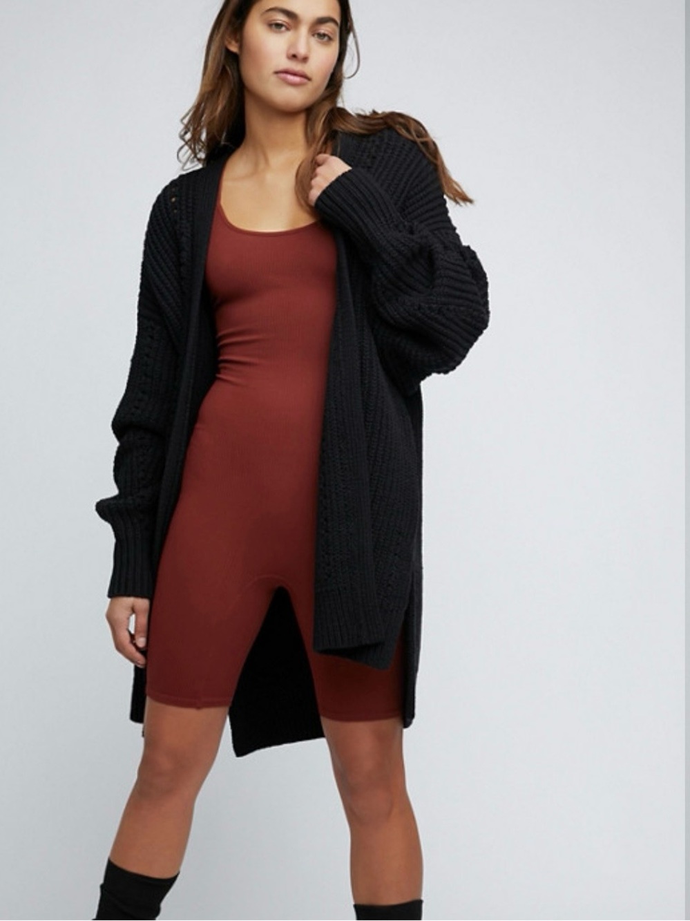 Free People Black Nightingale Cardigan Chunky Knit Slouchy Oversized Sweater XS